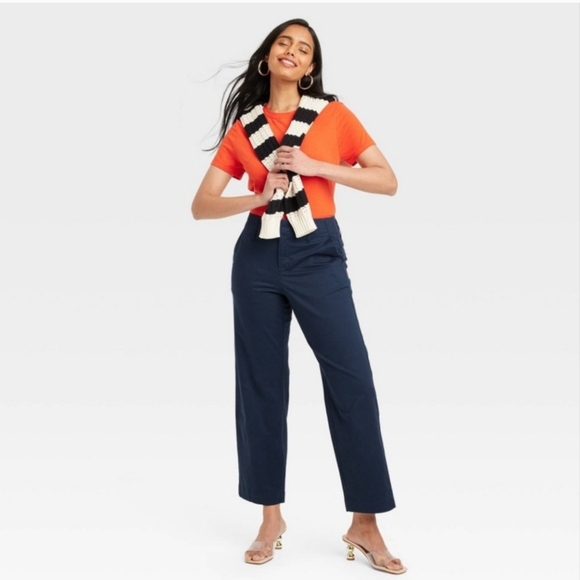 Women's High-Rise Straight Ankle Chino Pants - A New Day Navy 4 - Picture 3 of 15